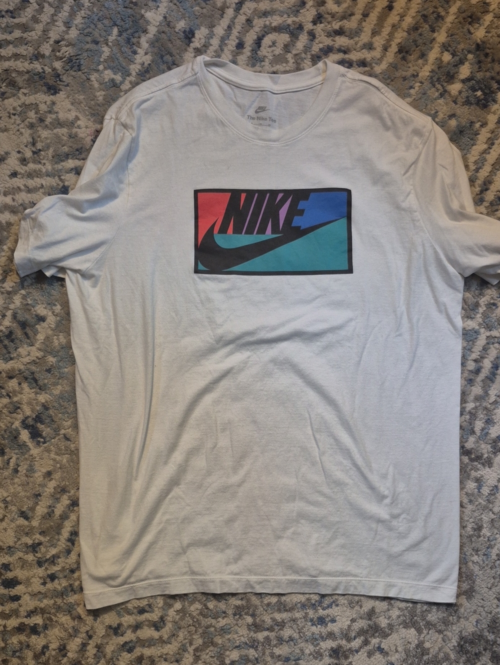 Nike White Crewneck T-Shirt with Multicolor Logo